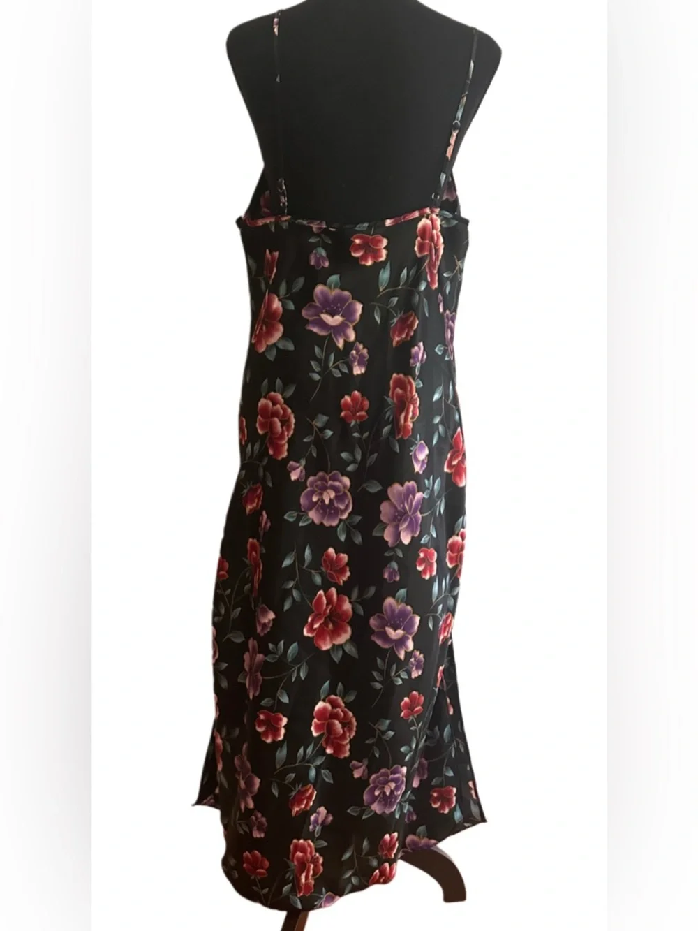 Black Floral Satin Slip Dress with Pink & Purple Blooms - Picture 5 of 5